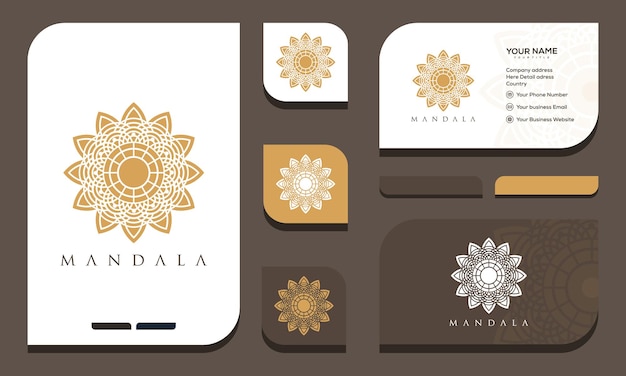 Luxury abstract mandala elegant gold islamic ornament logo design and business card