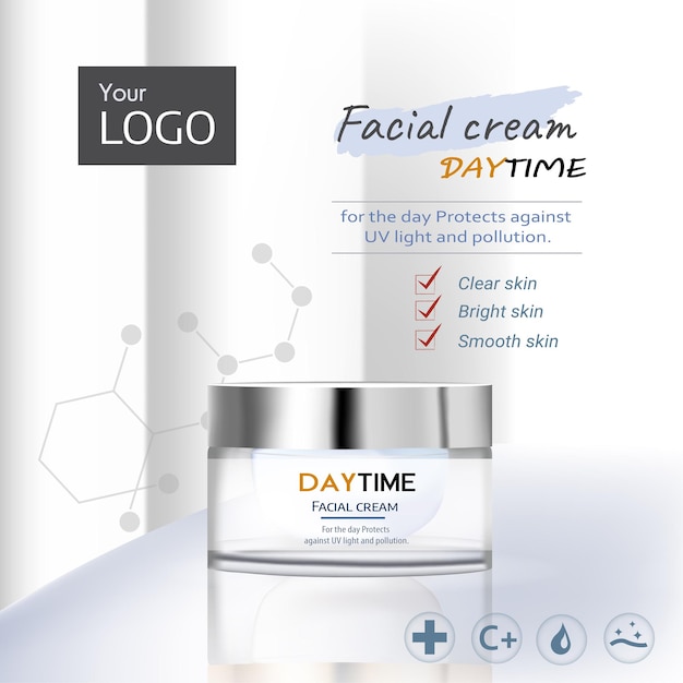 luxury ad template for elegant skin care product jar mockup set on pure white cream samples