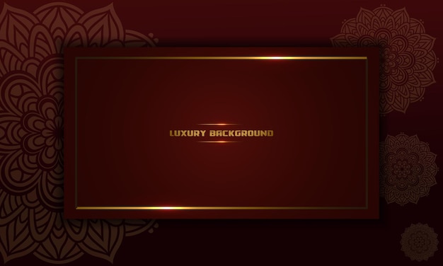 luxury background gold color mandala ornament line design isolated on dark red background