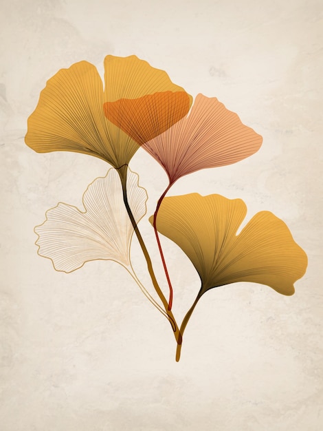 Luxury background, poster with gold and dry ginkgo for banner design, packaging or textile.