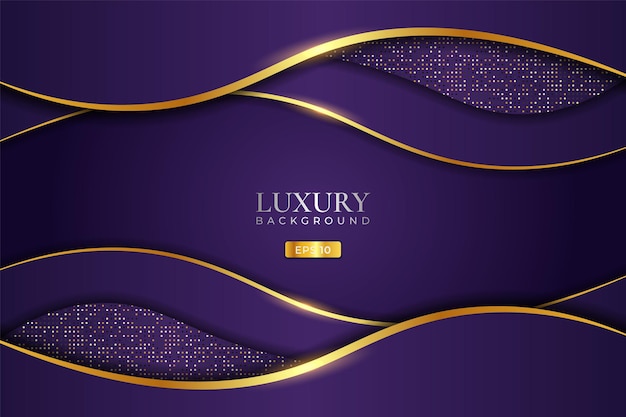 Luxury Background Purple Dynamic Overlapped Layer with Elegant Glow Golden Effect and Glitter