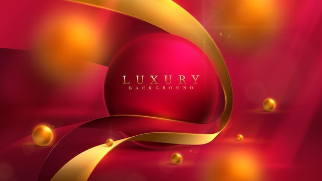 Luxury background and realistic 3d ball and gold ribbon element with glitter light effect decoration