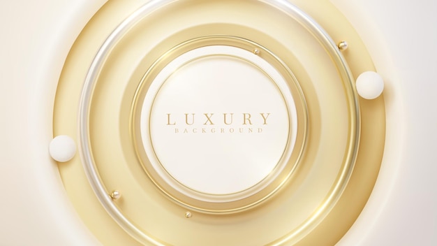 Luxury background with gold circle frame element and 3d ball decoration and glitter light effect