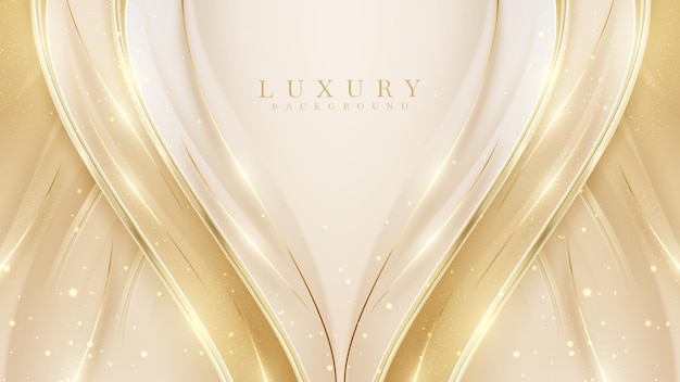 Luxury background with golden curve line decoration with glitter light effect and bokeh elements