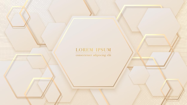 Luxury background with overlapping hexagon shape and golden line decorations