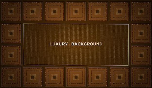 luxury background with plaid decoration, and gold frame, brown background