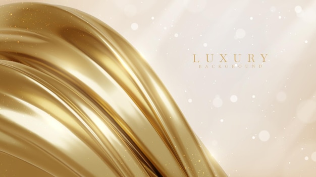 Luxury background with realistic 3d gold metallic liquid elements with glitter light effect and bokeh Vector illustration