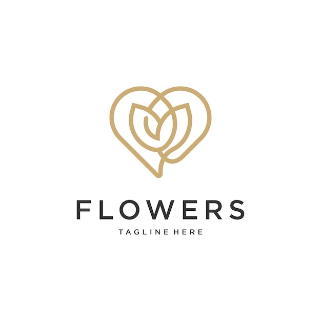 luxury beauty flower with heart logo for spa salon cosmetics brand