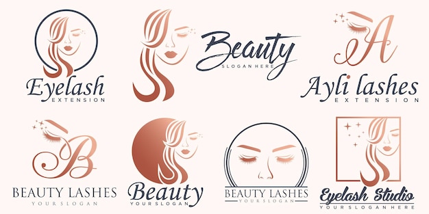 Luxury beauty salon and eyelash icon set logo design