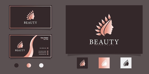 Luxury beauty woman face logo design with business card template Premium Vector