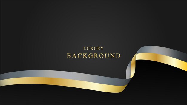 Vector luxury black background with gold and silver ribbon