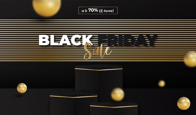 Luxury black friday sale scene for product display presentation with balloon and podium stage