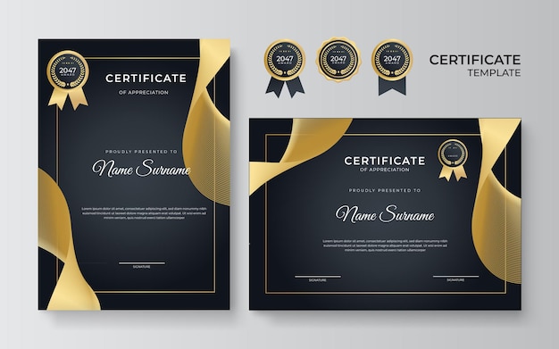 Luxury black and gold certificate with gold frame color.