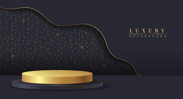 Vector luxury black podium background concept advertising and marketing electronic commerce round gold