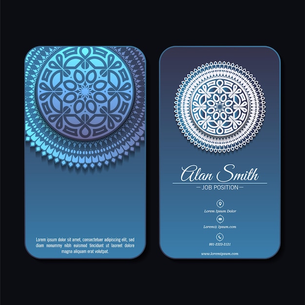 Luxury blue mandala business card template