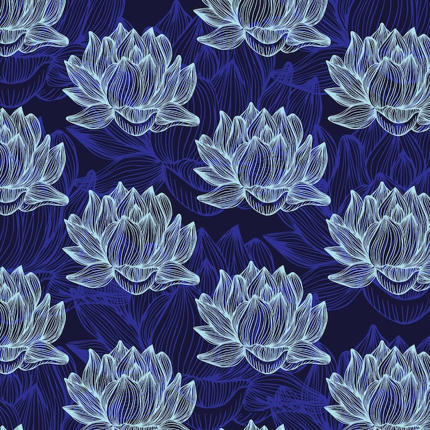 Luxury Blue wallpaper design with lotus and natural seamless pattern.