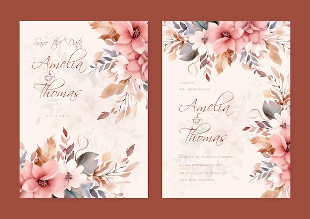 Luxury botanical wedding invitation card template