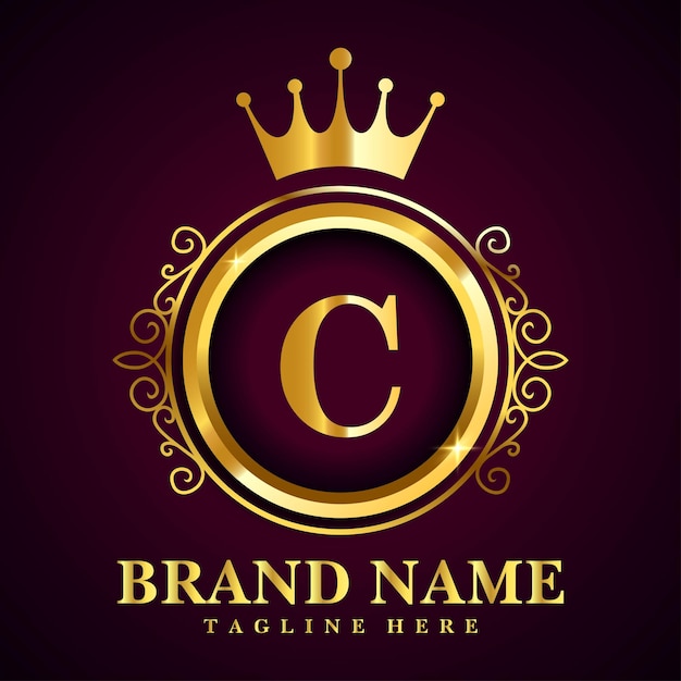 Luxury brand letter C logo with crown