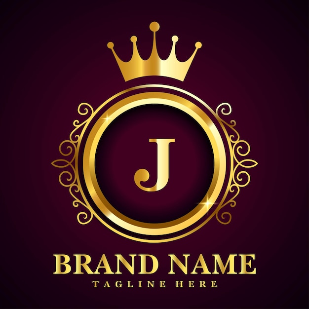 Luxury brand letter J logo with crown