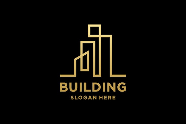 Luxury building architecture logo design with line art style