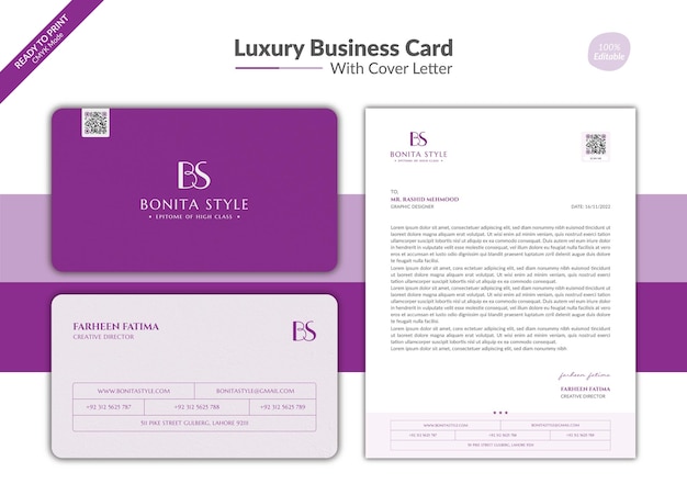 Luxury business card and coverletter for boutique