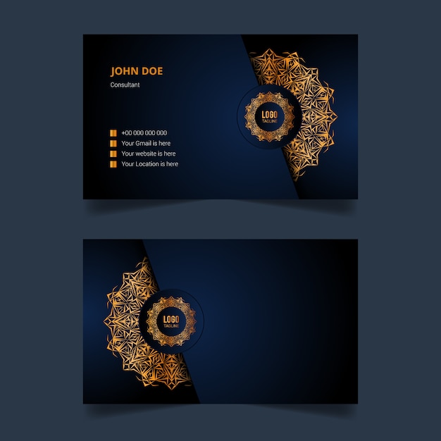 Luxury Business Card Design With Golden Arabesque Mandala Background