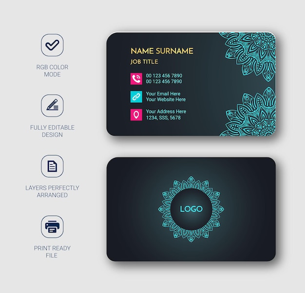 Luxury business card template design Modern business card template with mandala