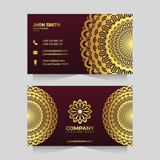 Luxury business card template with golden ornamental mandala arabesque design