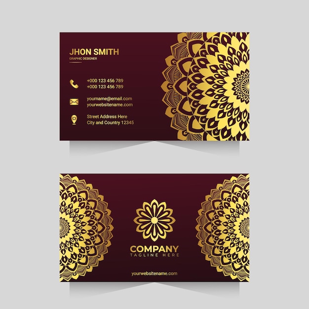 Luxury business card template with golden ornamental mandala arabesque design