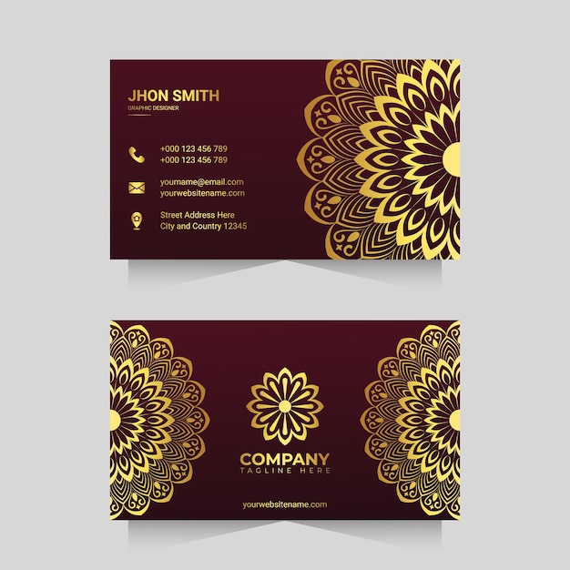 Luxury business card template with golden ornamental mandala arabesque design