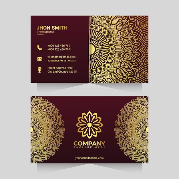 Luxury business card template with golden ornamental mandala arabesque design