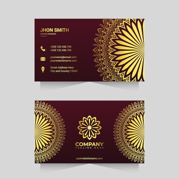 Luxury business card template with golden ornamental mandala arabesque design