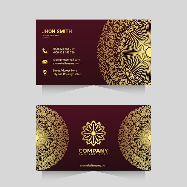 Luxury business card template with golden ornamental mandala arabesque design