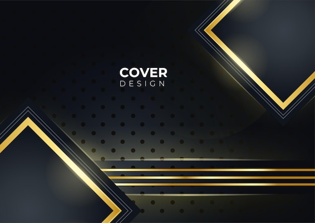 Luxury business cover background, abstract decoration, golden pattern, halftone gradients, 3d Vector illustration. Black gold cover template, geometric shapes, modern minimal banner