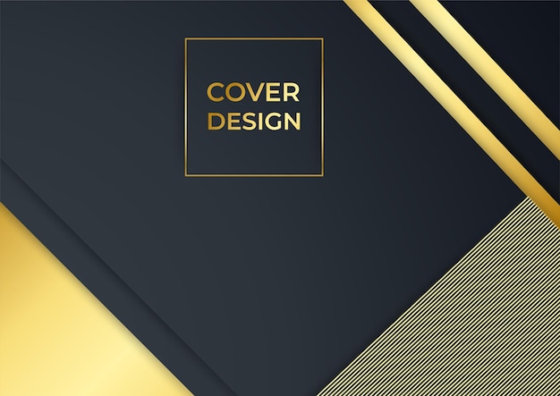 Luxury business cover background, abstract decoration, golden pattern, halftone gradients, 3d Vector illustration. Black gold cover template, geometric shapes, modern minimal banner