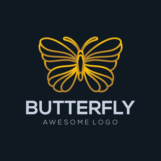 Luxury butterfly line logo illustration gold