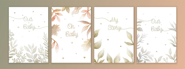 Luxury card background with watercolor botanical leaves for wedding and baby shower