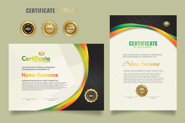 Luxury certificate template with dynamic and attractive colors on curved line shape