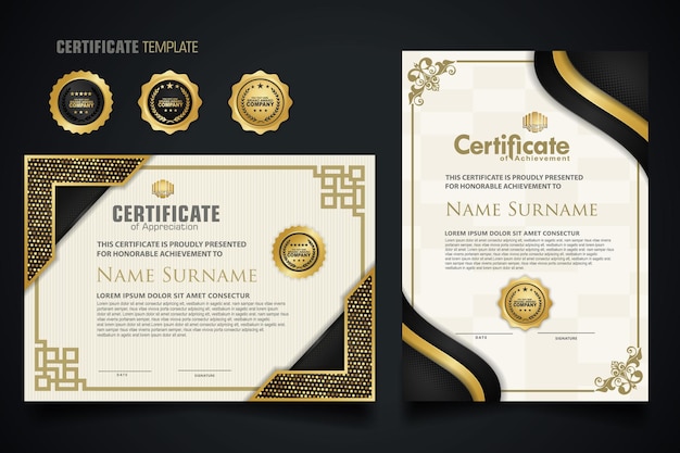 Luxury certificate template with elegant corner frame and realistic texture pattern background