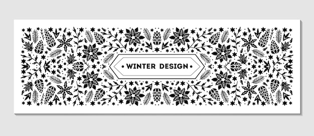 Luxury Christmas frame abstract sketch winter floral design templates for xmas products Geometric monochrome square holly silver backgrounds with fir tree Use for package branding decoration