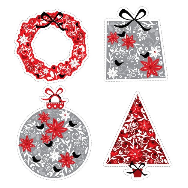 Luxury Christmas ornament with red and silver Christmas floral