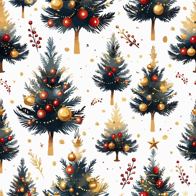 Luxury christmas pattern with christmas trees on white background