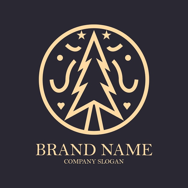 Luxury christmas tree logo design template in trendy linear style