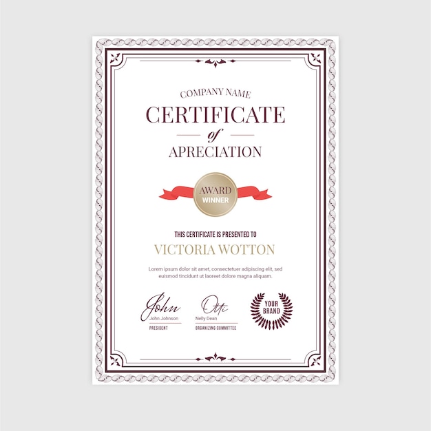 Luxury Classic Certificate of Achievement Template in Vector V1