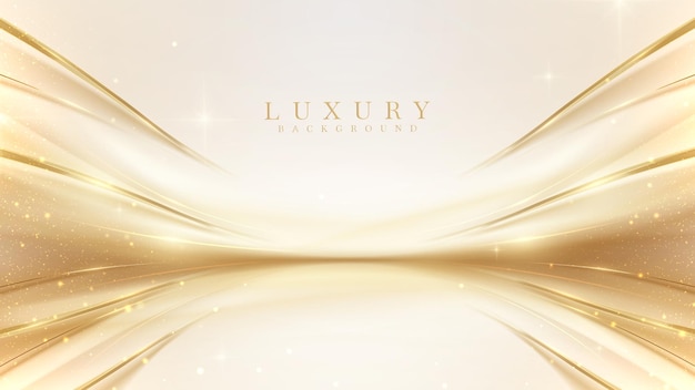 Luxury cream color background with golden line elements and curve light effect decoration and bokeh