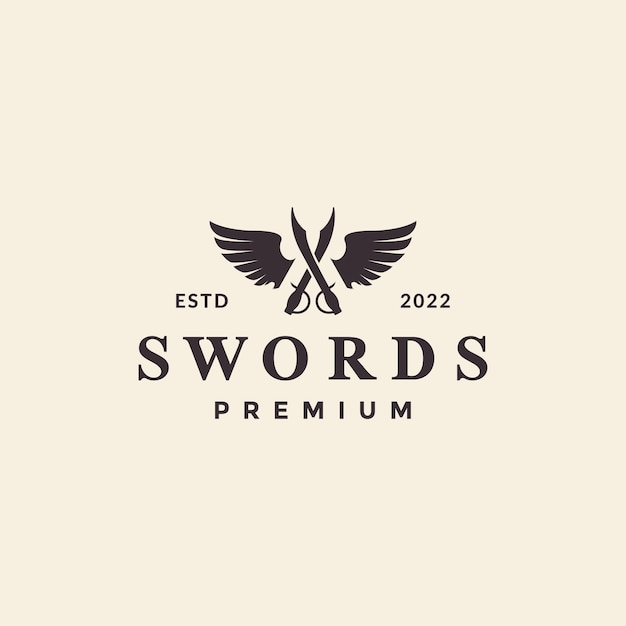 Luxury cross swords wings logo design