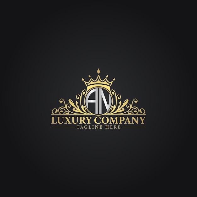 Vector luxury crown logo with elegant flourishes and monogram