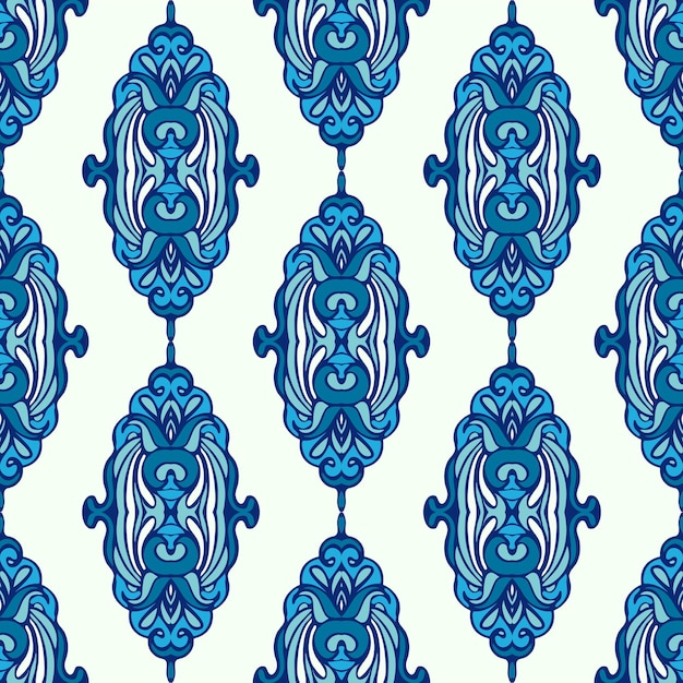 Luxury Damask winter seamless pattern blue background