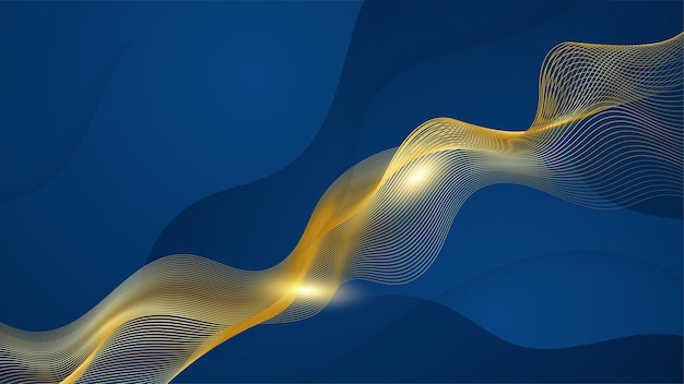 Luxury dark blue abstract background with golden wave lines