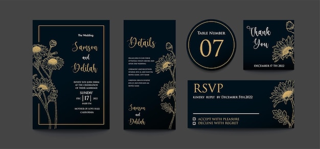 LUXURY DARK NAVY AND ELEGANCE WEDDING INVITATION VECTOR